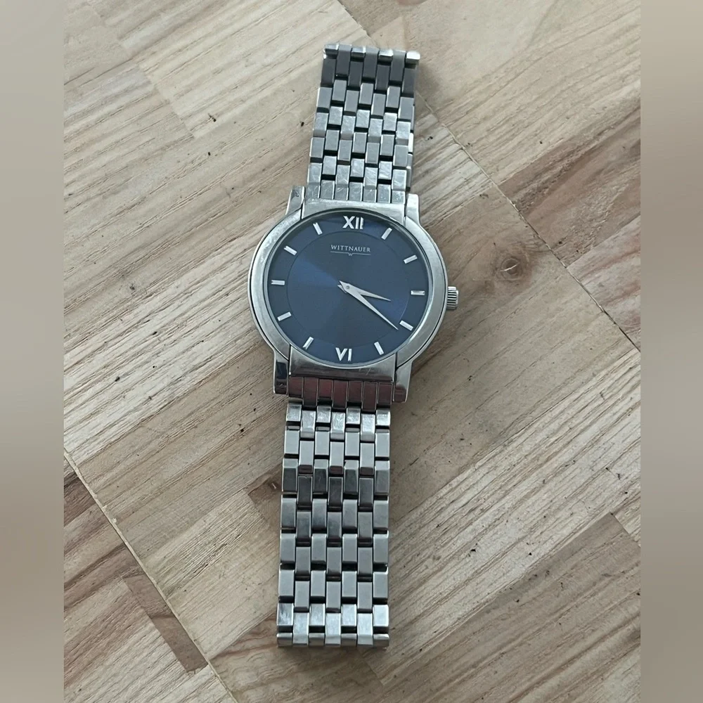 Wittnauer Longines Rare Men’s Watch Large Blue Dial Stainless Weave Bracelet
